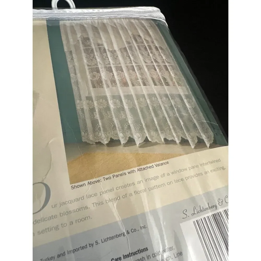 S Lichtenberg Anna Sheer Scalloped Lace Panels Eggshell Curtains Valance 58x63